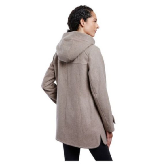London Fog Sherpa Hood Wool-Blend Coat-Petite Small-Taupe Heather-New with Tags - Picture 2 of 7